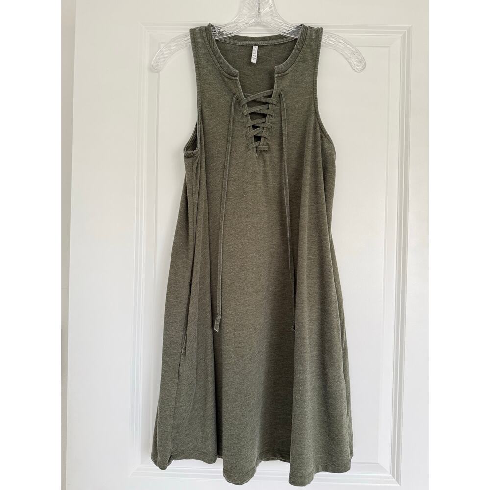 Z supply Olive Green Dress Lace up V neck Short Dress Sleveless Comfy Size S